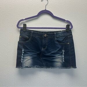 Stylish Distressed Denim Mini Skirt in Dark Blue